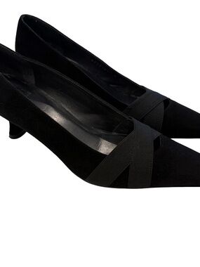 Stuart Weitzman Black Suede Pointed Toe Pumps Criss Cross Strap 6 M Spain
